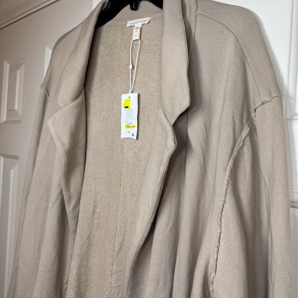 NWT Eileen Fisher Organic Cotton Long Collared Cardigan Open Front Beige Size 3X - Picture 2 of 6